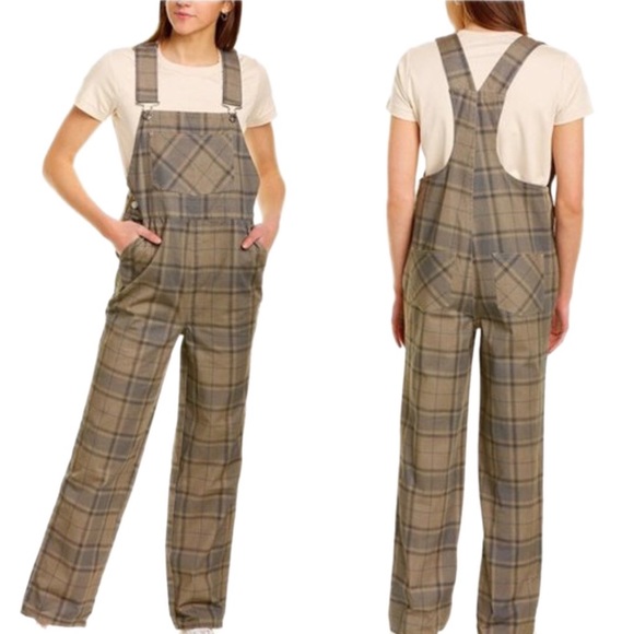 WeWoreWhat Pants - WeWoreWhat Olive Green Black Plaid Basic Overalls